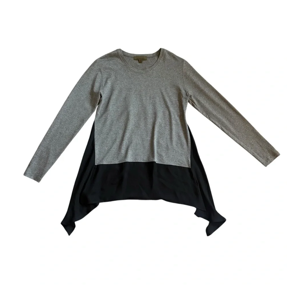 Harari Gray Black Color Block Long Sleeve Asymmetrical Hem Blouse Women’s Small - Picture 5 of 9